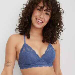 NWT Aerie Real Power Wireless Push Up New Blooms Lace Bra in Blue, 38DD